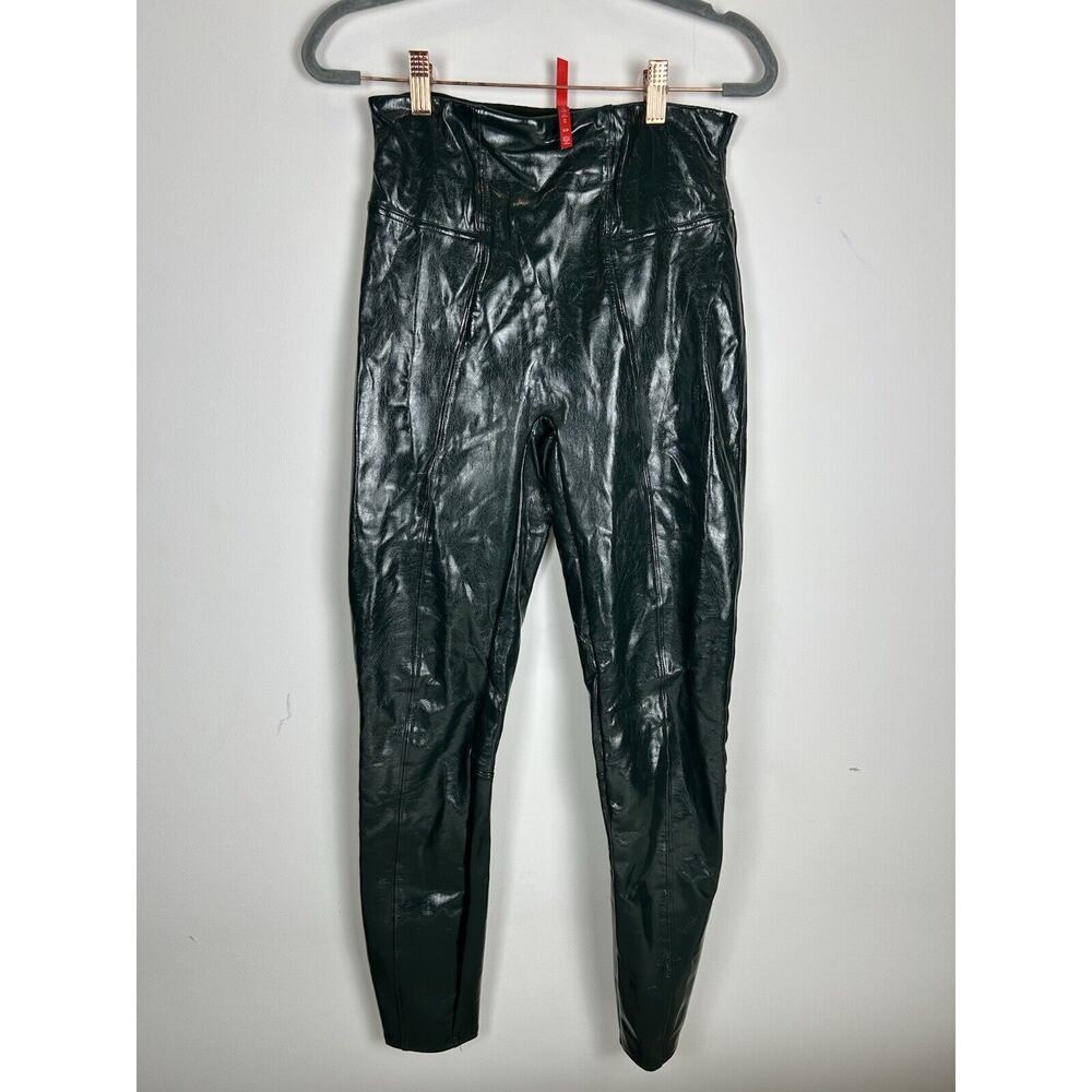 SPANX‎ Faux Patent Leather Liquid Gloss LEGGINGS-20301T-Deep Green-Size SMALL